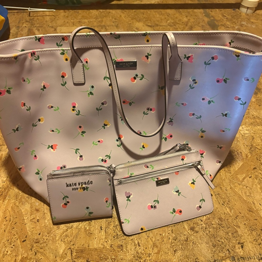 Kate Spade Floral Tote and Pouch Set - Purple